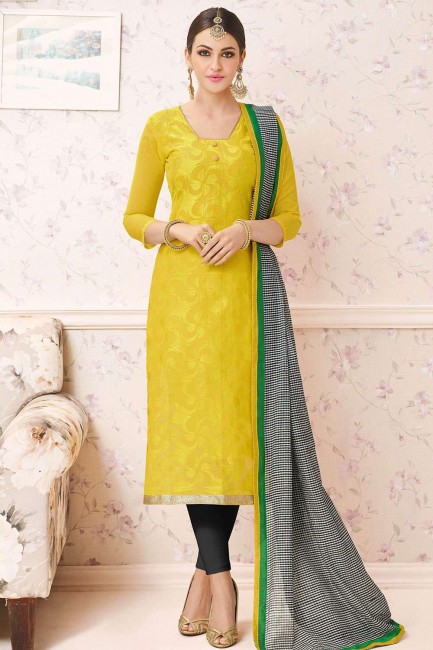 Chanderi Churidar Suit in Yellow with Chanderi