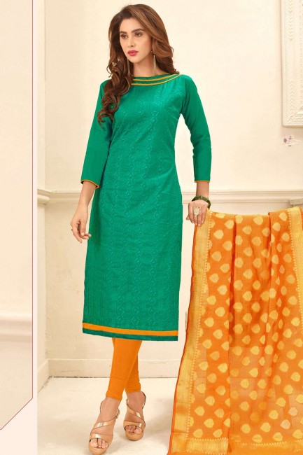 Churidar Suit in Green Cotton