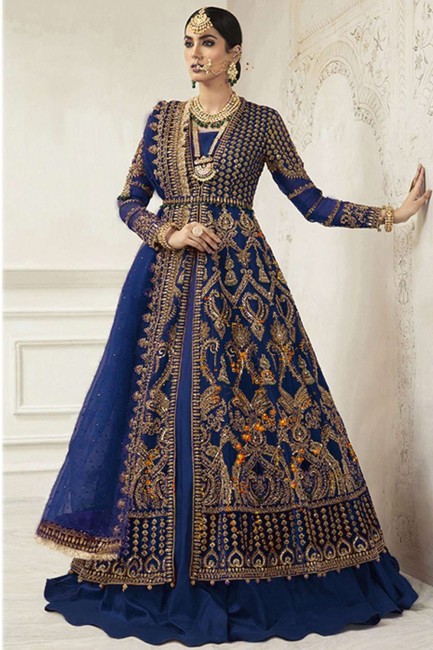 Blue Net Anarkali Suit