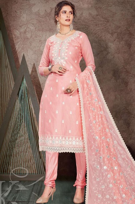 Pink Chanderi Churidar Suit with Chanderi