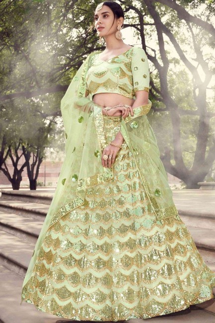 Splendid Pista green Soft net Wedding Lehenga Choli
