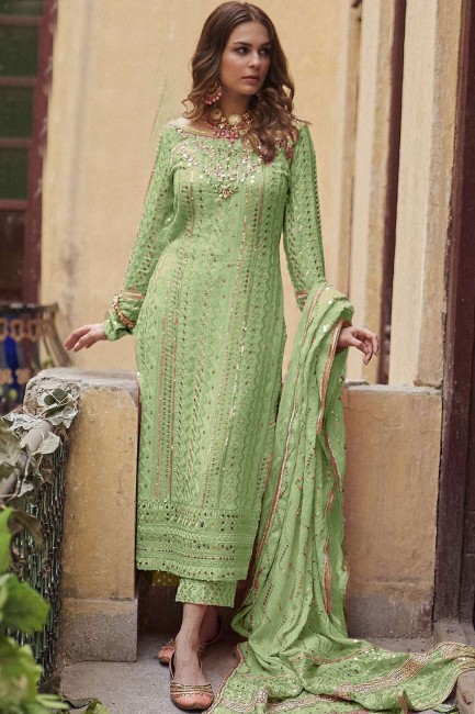 Palazzo Suit in Green Georgette with Georgette