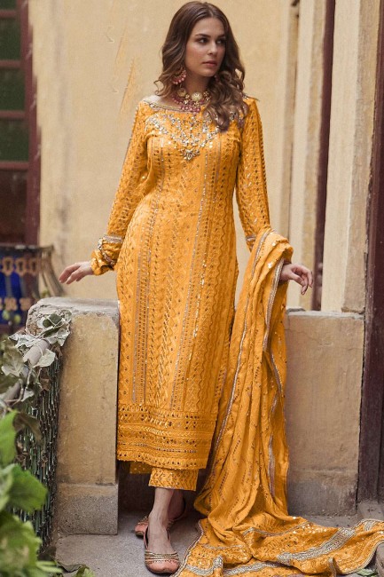 Yellow Georgette --Select-- Palazzo Suit with Georgette