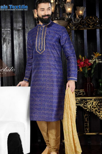Royal Blue Art Dupion Printed Ethnic Wear Kurta Kurta Pajama