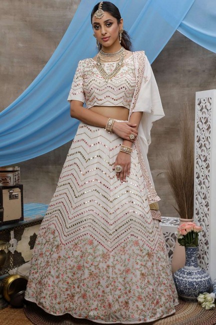 Georgette Lehenga Choli in Pearl White with Embroidery