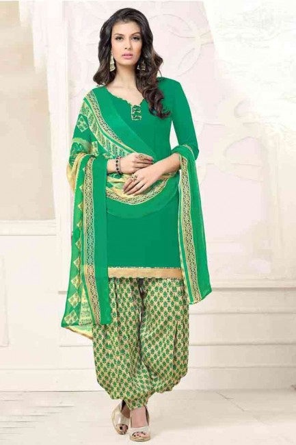 Elegant Green color Poly Crepe Patiala Salwar Kameez