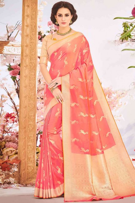 Pink Banarasi raw silk Saree with
