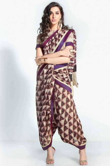 Printed Handloom silk Saree in Purple