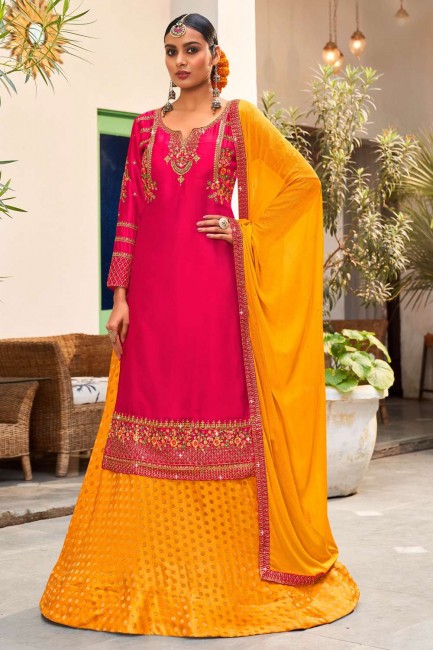 Stone with moti Pink  Georgette and satin Eid Sharara Suit