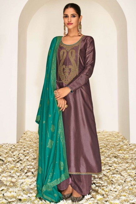 Silk Printed Rust Eid Palazzo Suit with Dupatta