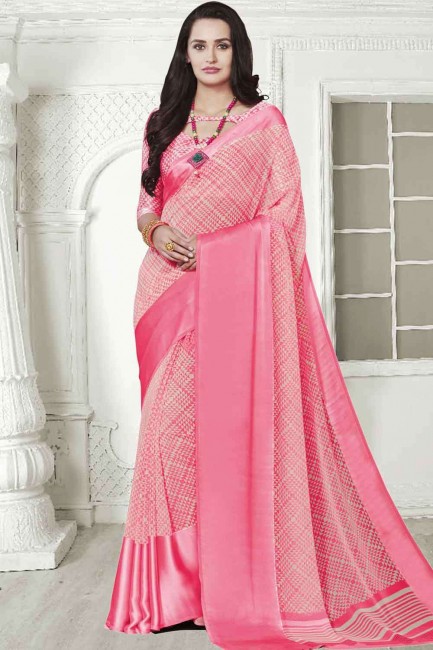 Georgette Saree in Pink with Printed