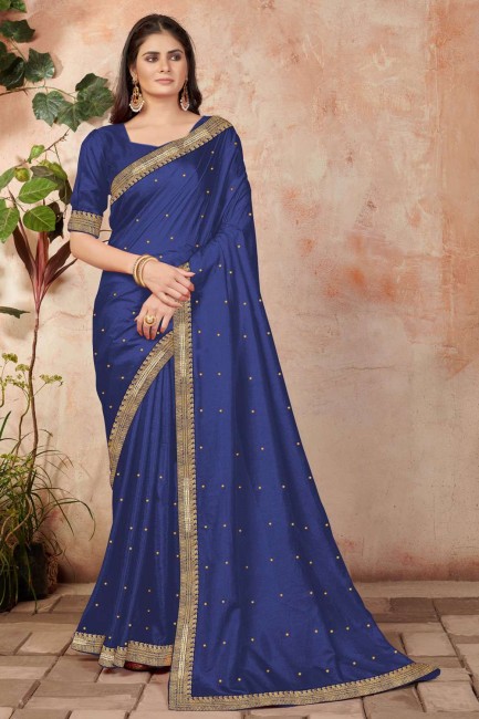 Lace Silk Navy blue Saree with Blouse