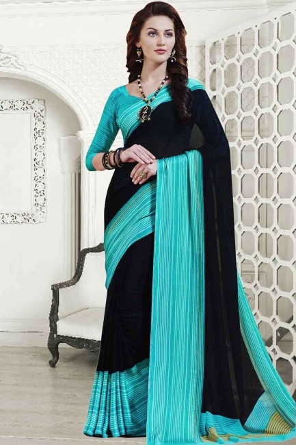 Georgette Saree in Black with Printed