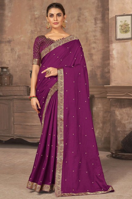 Purple Saree in Silk with Lace