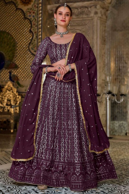 Party Lehenga Choli in Purple Georgette with Embroidered
