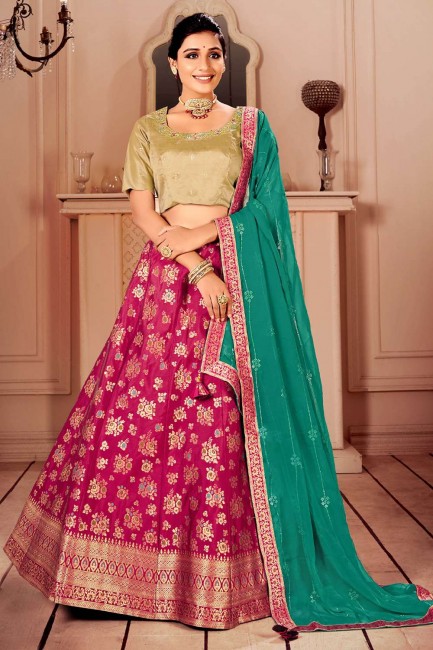 Silk Pink Party Lehenga Choli in Embroidered