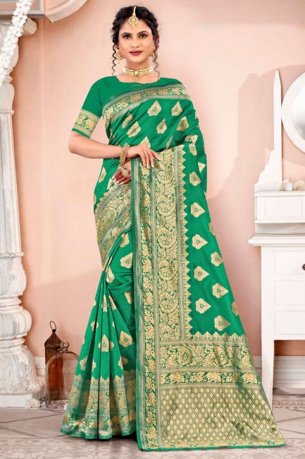 Green South Indian Saree with Zari,embroidered Silk