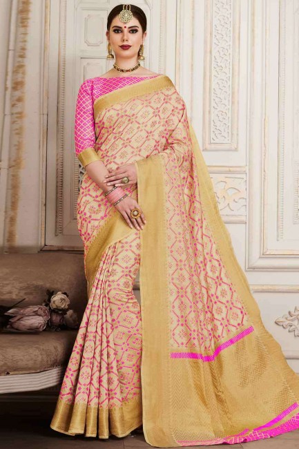 Silk Beige South Indian Saree with Blouse