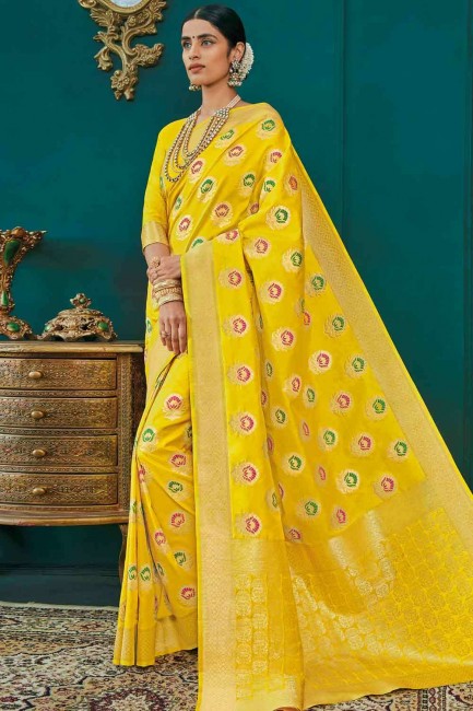 Glorious Banarasi Saree in Yellow Banarasi raw silk