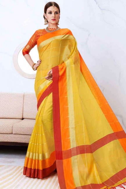 Yellow Silk Saree with Blouse