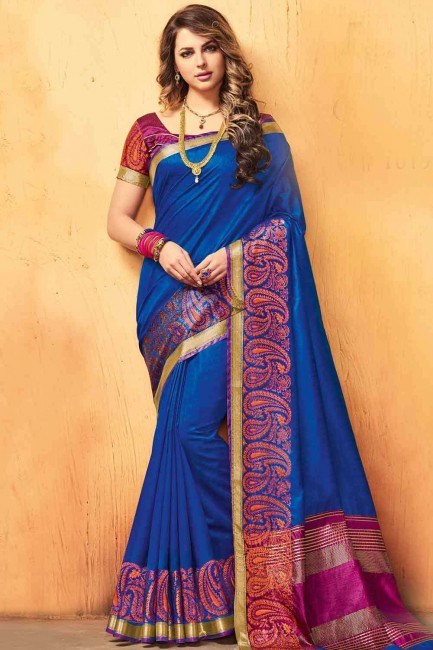 Banarasi raw silk in Blue Banarasi Saree