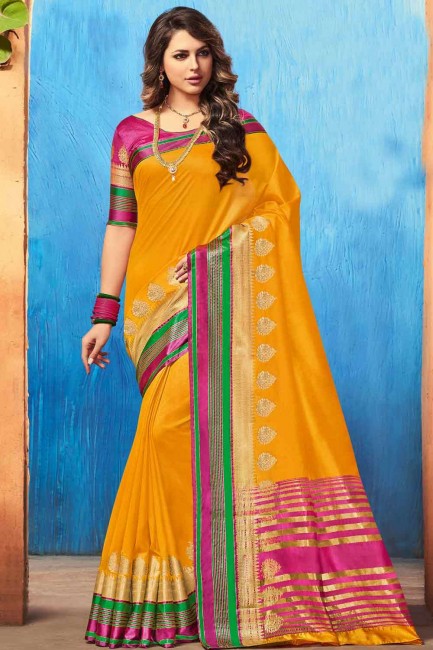 Splendid Banarasi Saree in Yellow Banarasi raw silk