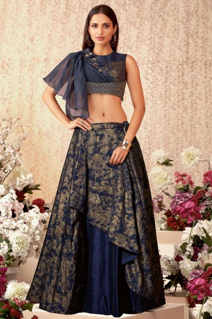 Navy blue Party Lehenga Choli in Embroidered Taffeta and lycra