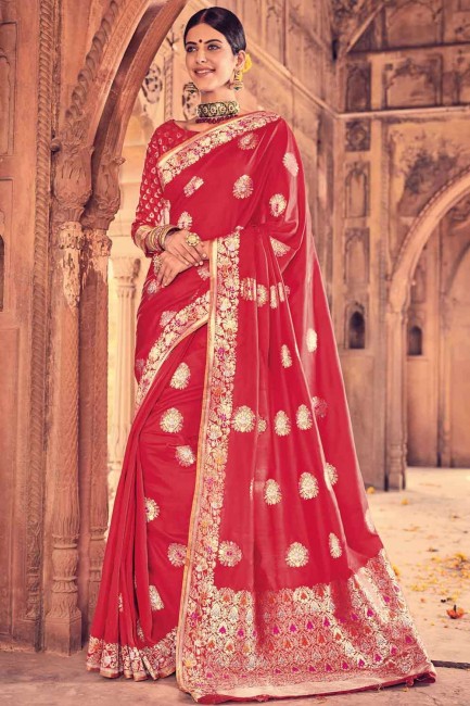 Banarasi raw silk Banarasi Saree in Red