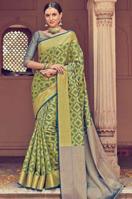 Indian Ethnic Silk Green Saree with Blouse