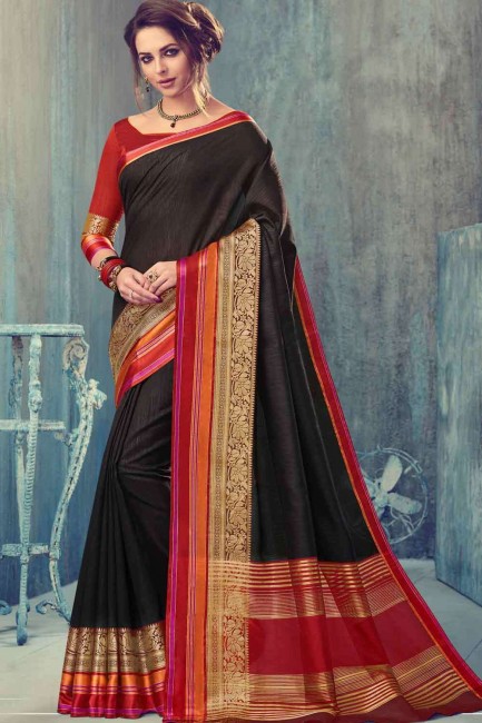 Exquisite Banarasi raw silk Banarasi Saree in Black with Blouse