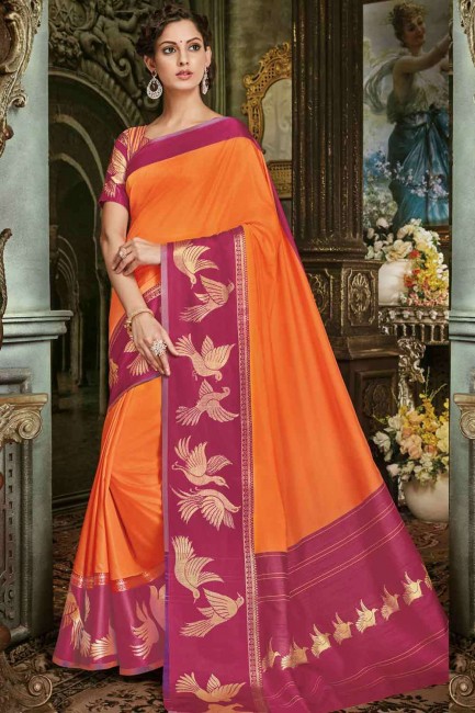 Art silk Orange Saree with Blouse