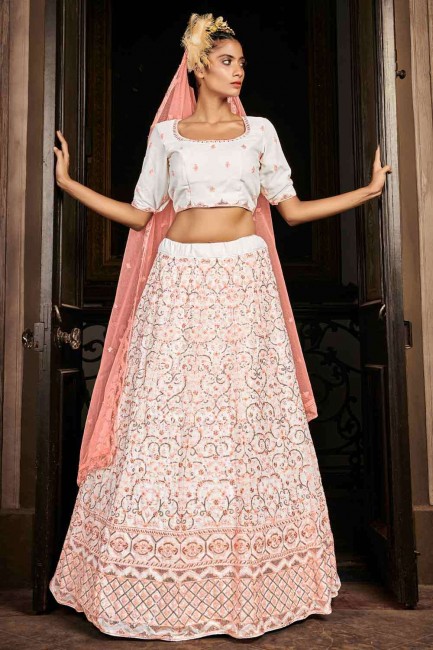 Lehenga Choli in Pearl white Georgette with Sequins