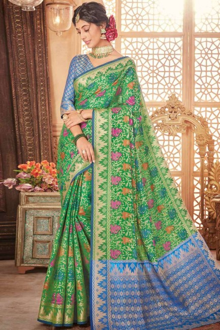 Saree in Green Patola silk