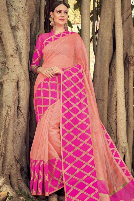 Glorious Peach Saree in Banarasi raw silk
