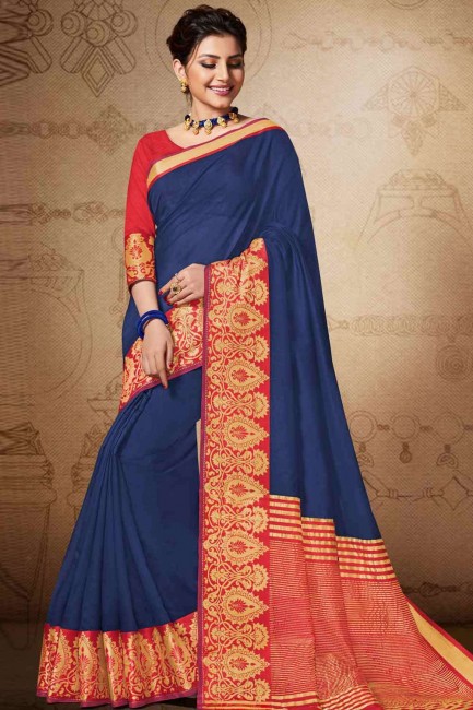 Banarasi raw silk Saree with  in Navy blue