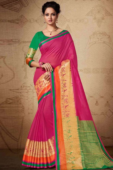 Classy Magenta Saree in Banarasi raw silk