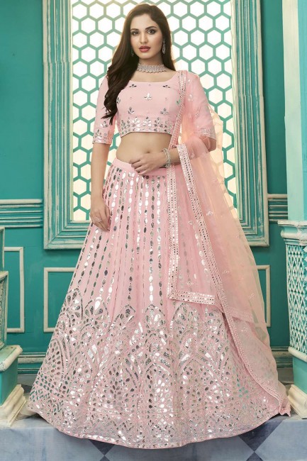 Wedding Lehenga Choli Georgette  in Pink with Embroidered