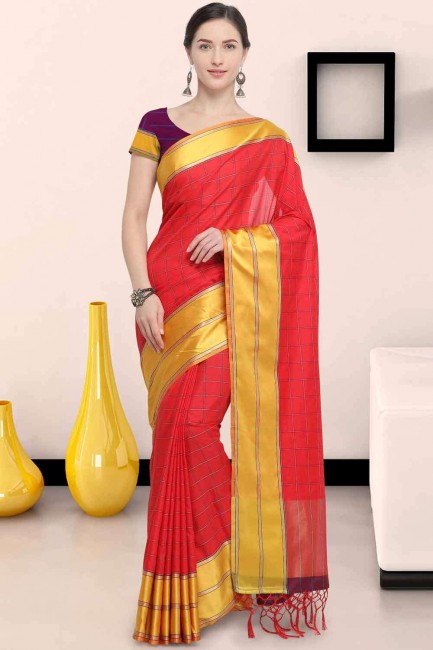 Art silk Red Saree with Blouse