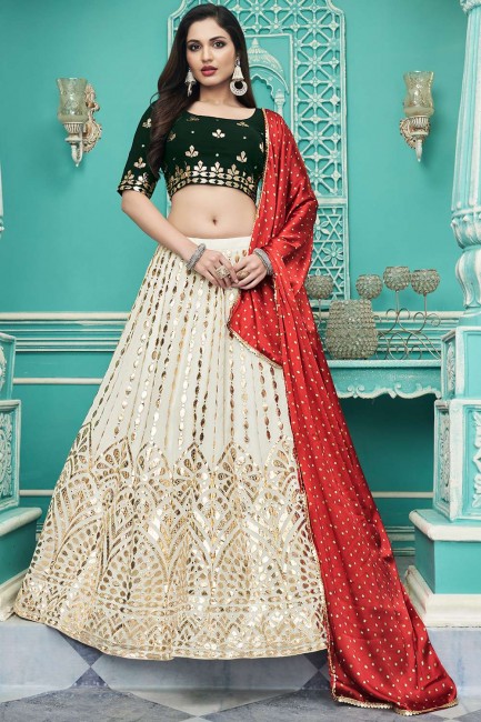 Wedding Lehenga Choli in Off white Georgette with Embroidered