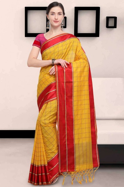 Yellow Saree with  Art silk