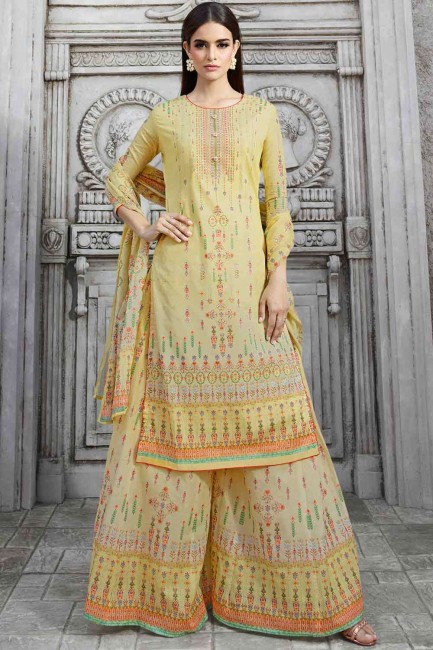 Printed Cotton Sharara Suit in Green with Dupatta