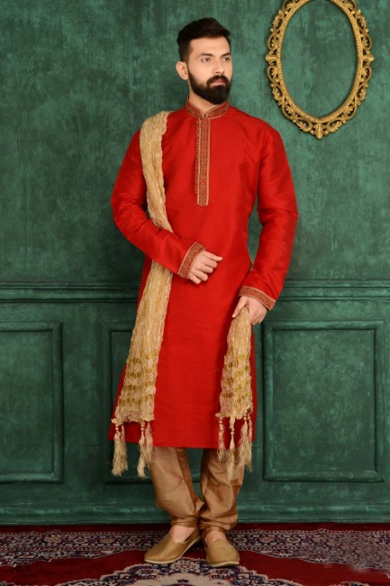 Classy Maroon Art Banarasi Silk Ethnic Wear Kurta Readymade Kurta Payjama