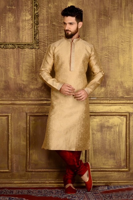 Luring Gold Jaqurs Silk Brocade Ethnic Wear Kurta Readymade Kurta Payjama