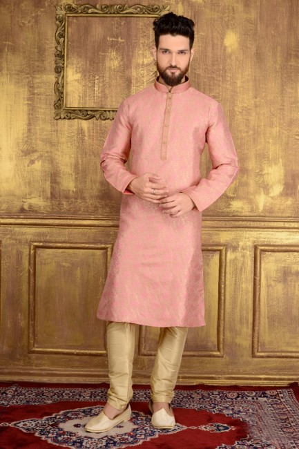 Pink Jaqurs Silk Brocade Ethnic Wear Kurta Readymade Kurta Payjama