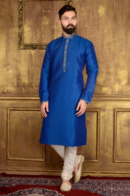 Splendid Blue Dupion Art Silk Ethnic Wear Kurta Readymade Kurta Payjama