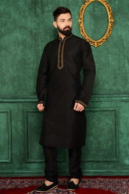 Glorious Black Art Banarasi Silk Ethnic Wear Kurta Readymade Kurta Payjama
