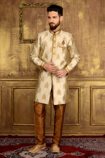 Gold Jaqurd Silk Brocade Semi Indo Indo Western