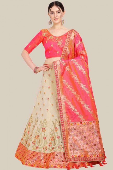 Lehenga Choli in Beige Shimmer with Embroidered