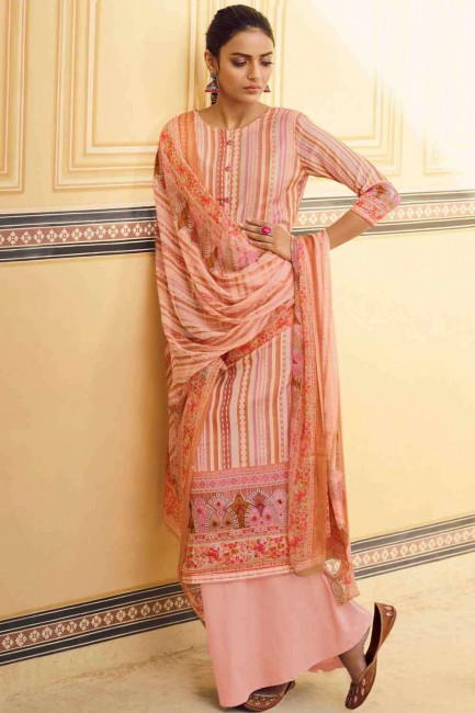 Printed Palazzo Suit in Peach Pashmina