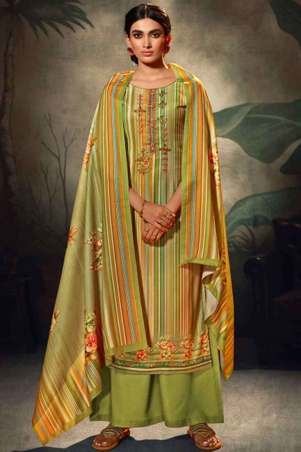 Green Pashmina Embroidered Palazzo Suit with Dupatta